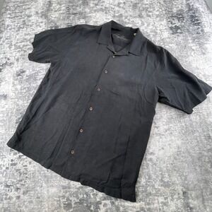 Tommy Bahama Mens Large Hawaiian Board Shirt Faint Black Silk Cigar Embroidery